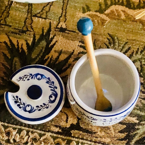 Made in France Hand-Painted Mustard Jar With Wood Spoon - Picture 4 of 6